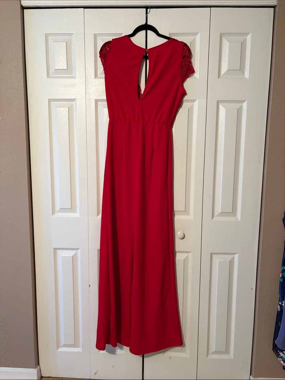NEW Fashion Nova Lovely Lace Jumpsuit. Size Large. Red lace top wide leg - Picture 3 of 5